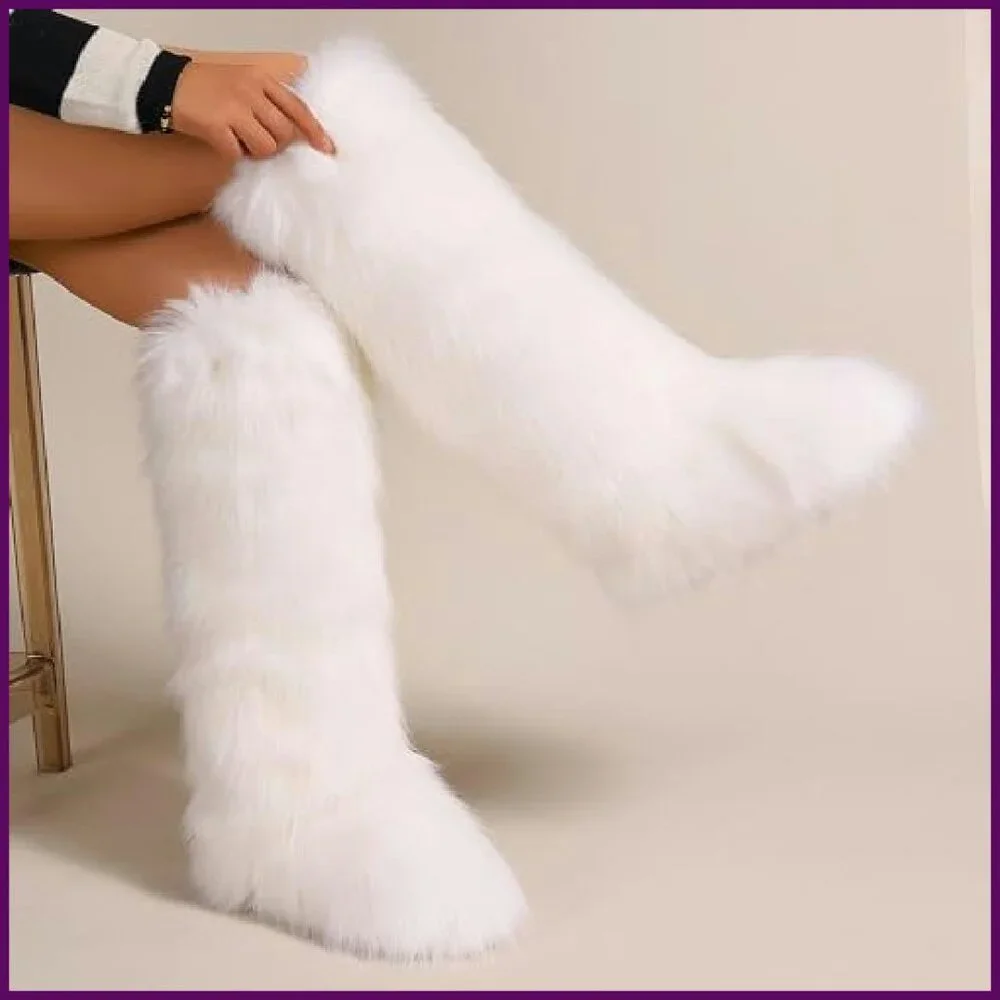 Knee High Faux Fur Snow Boots Women's Winter Non-Slip Warm Boots
